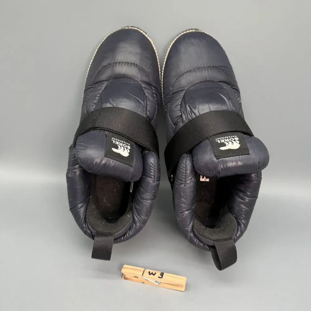 Sorel Out 'N About Puffy Boots Women's 8 Navy Blue Waterproof Hook & Loop Strap